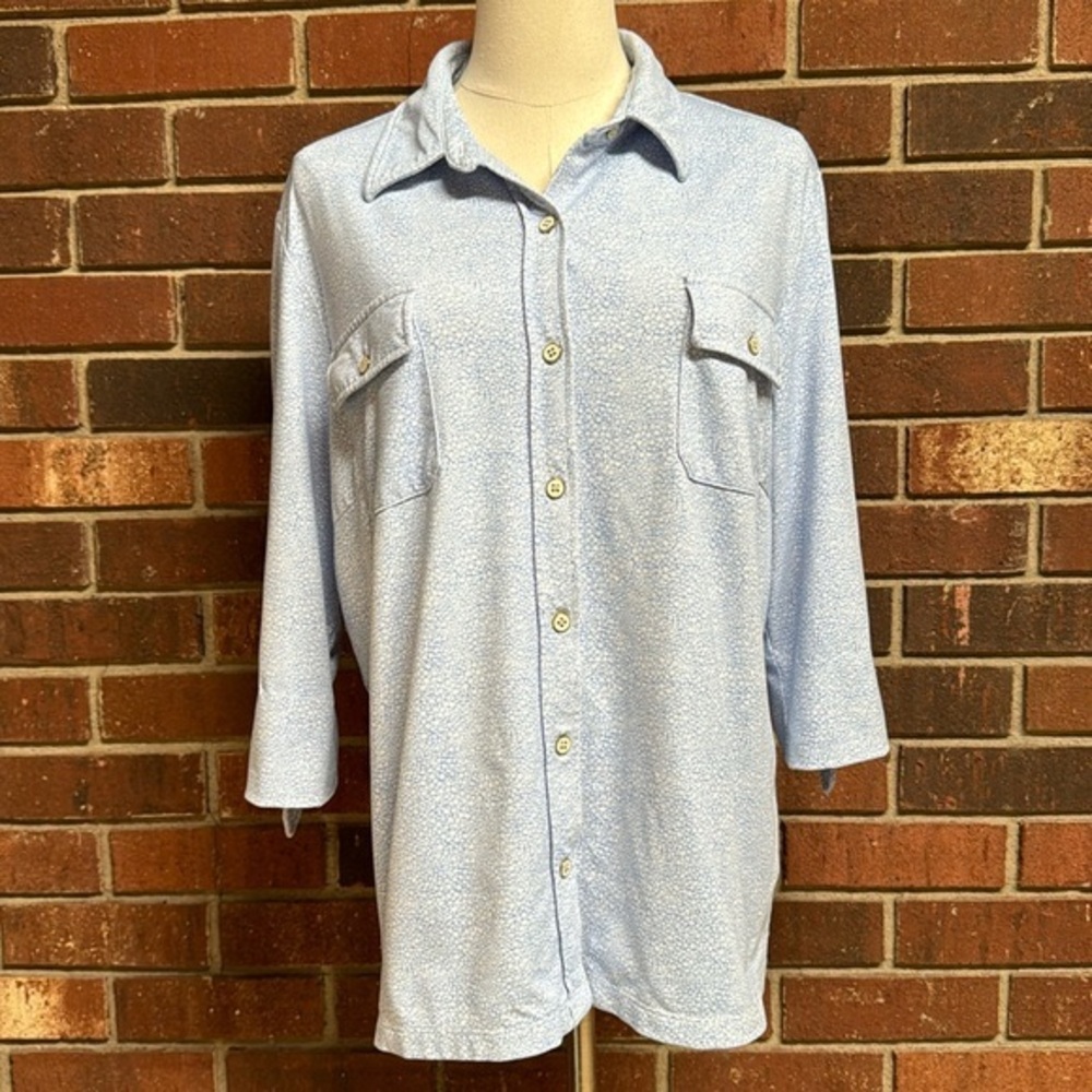 J. McLaughlin Catalina‎ Cloth Button Front Blue & White Blouse Size XL
